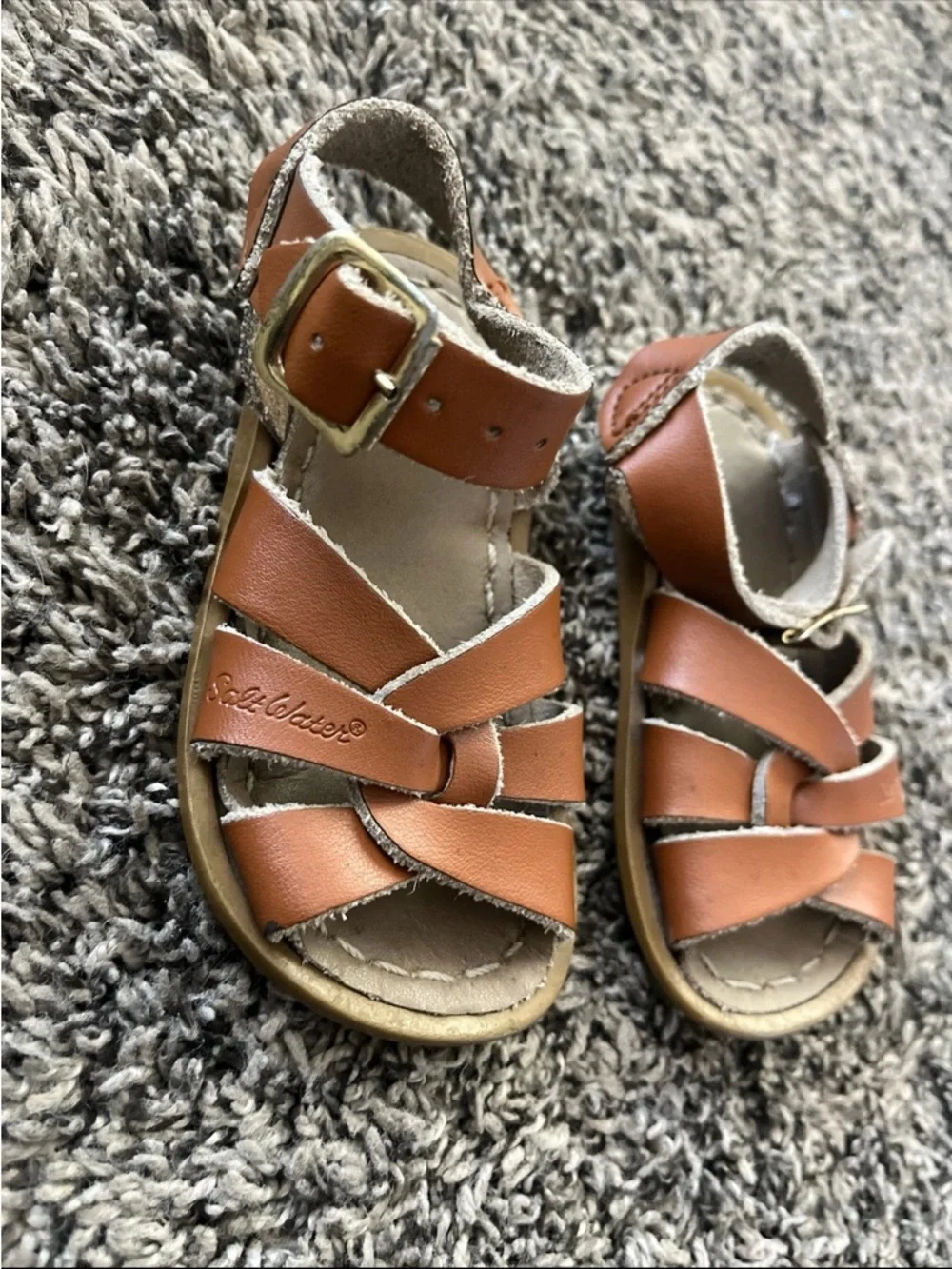 Salt-Water Sandals Original Tan Leather Strappy Size 4 Infant Boys Girls
